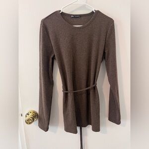 Zara Belted Soft Sweater Brown Size Large